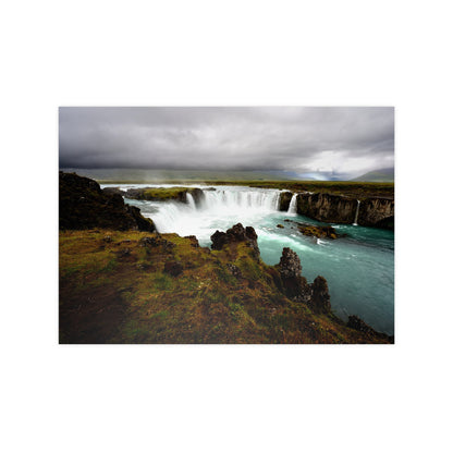 Poster, Godafoss waterval Noord-IJsland, Fotografie print, Wanddecoratie, Natuurkunst, Huisdecoratie