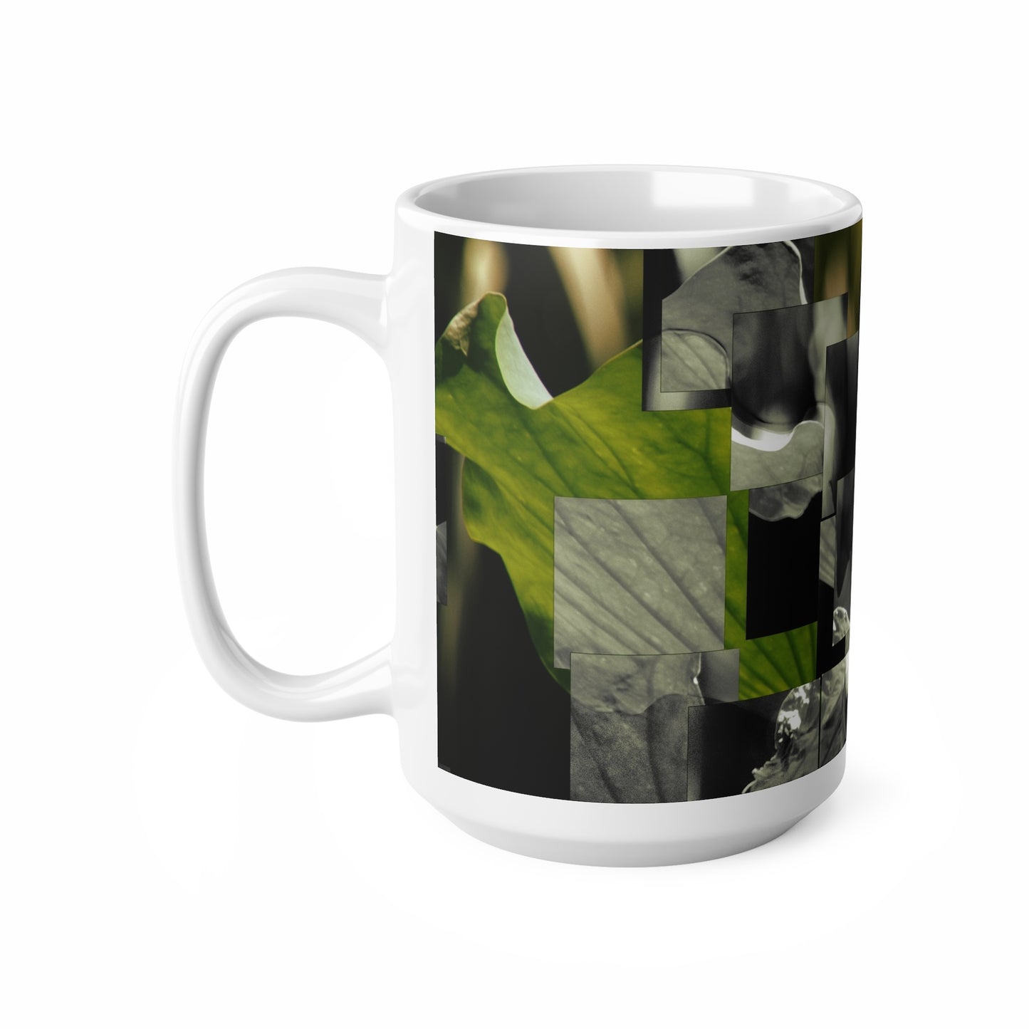 Botanical Ceramic Mug — Abstract Lotus & Leaf Art