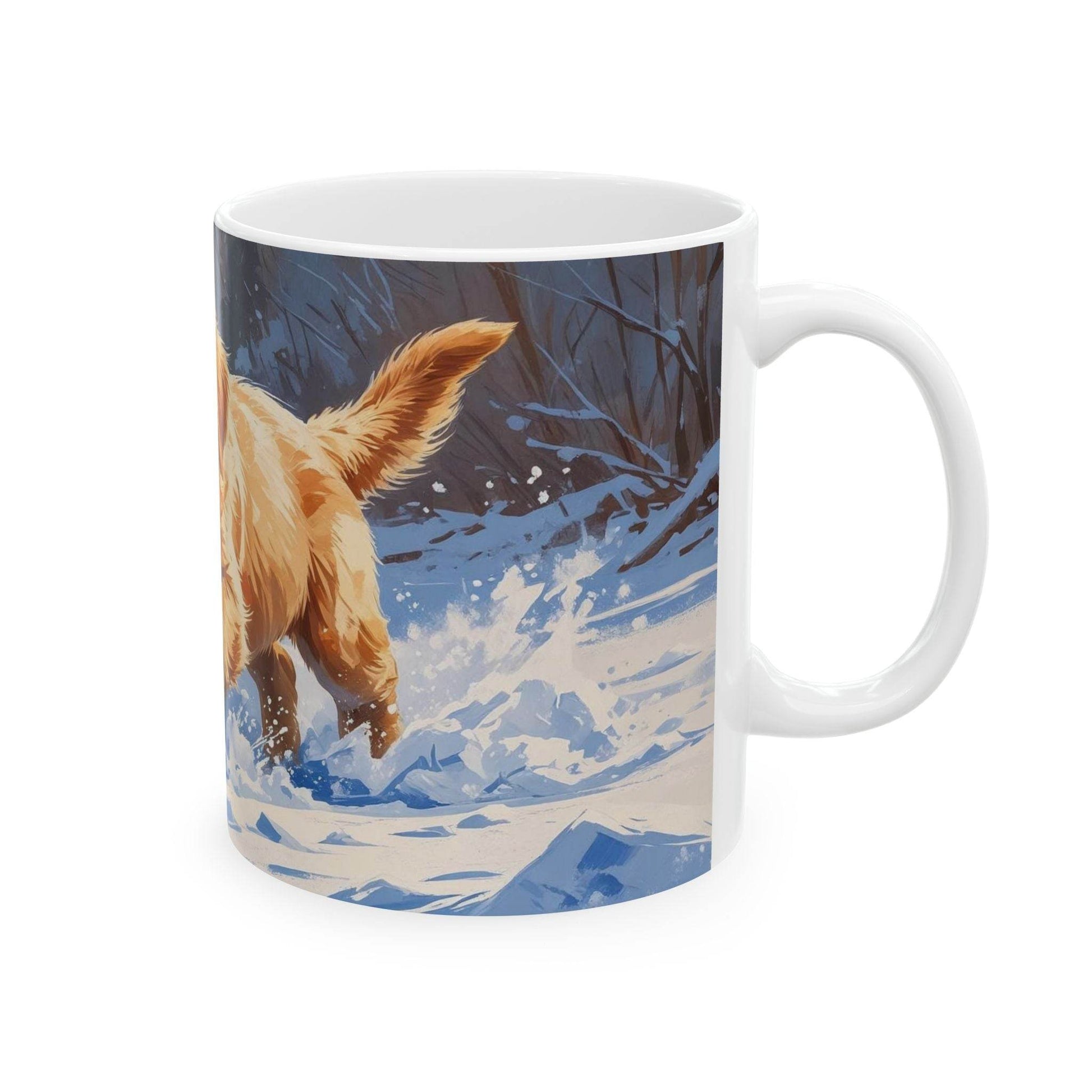 Mug - Dog Playing in the Snow Ceramic Coffee Cup - A Pretty Print