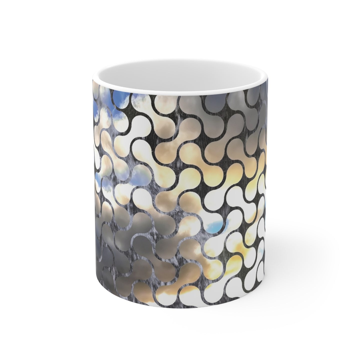 Abstract Mosaic Ceramic Coffee Mug – Blue & Neutral Pattern