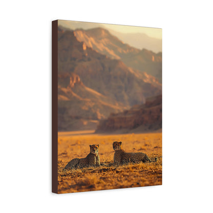 Cheetah Pair Desert Landscape Matte Canvas Print
