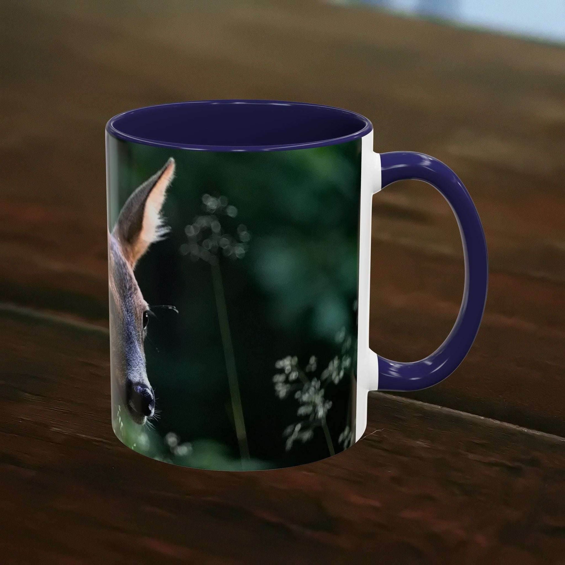 Nature-Inspired Deer Ceramic Mug - 11oz with elegant deer and floral accents.
