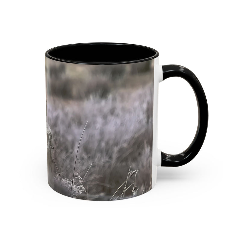Robin nature print on an 11oz mug with a Black handle and interior.