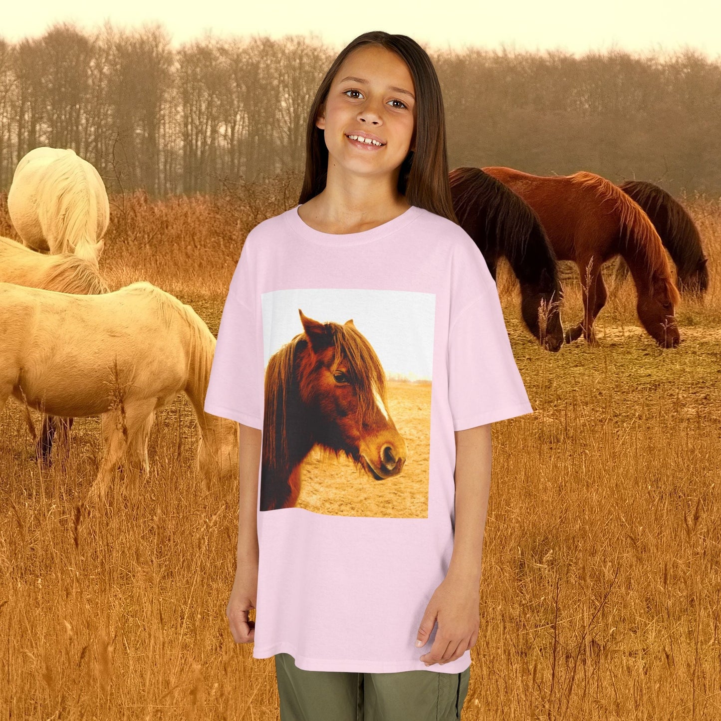 Kids tee featuring a horse graphic, perfect for horse-loving children.