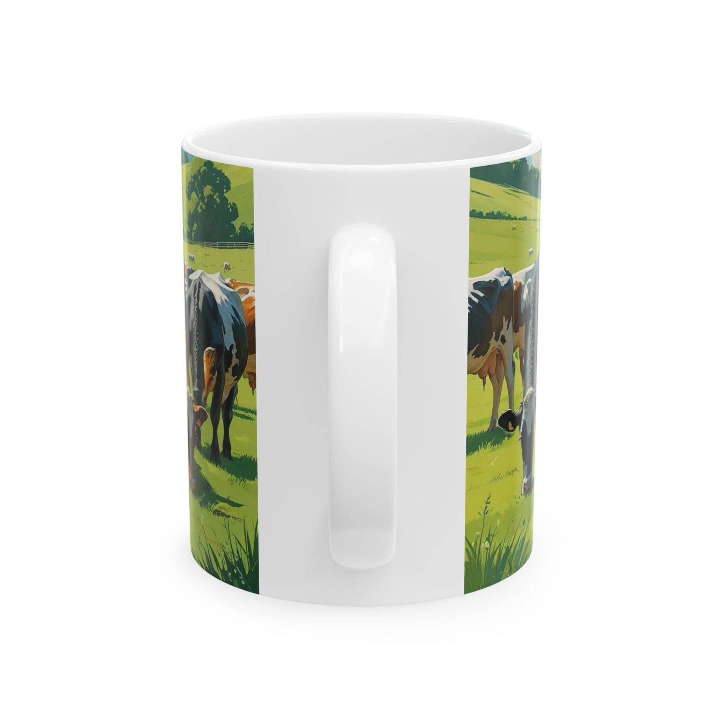Mug - Grazing Cows on Mountain Pasture Ceramic Coffee Cup - A Pretty Print