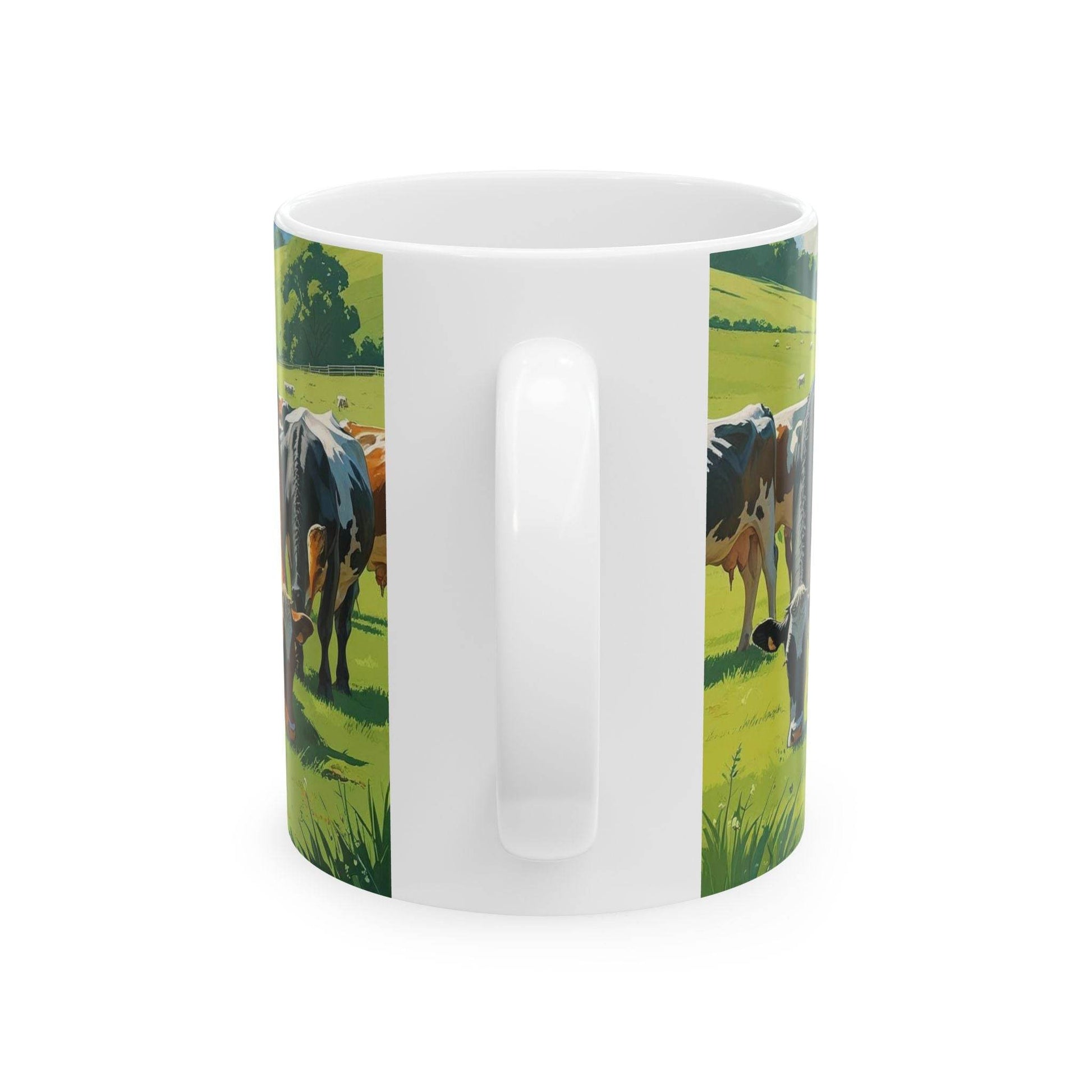 Mug - Grazing Cows on Mountain Pasture Ceramic Coffee Cup - A Pretty Print