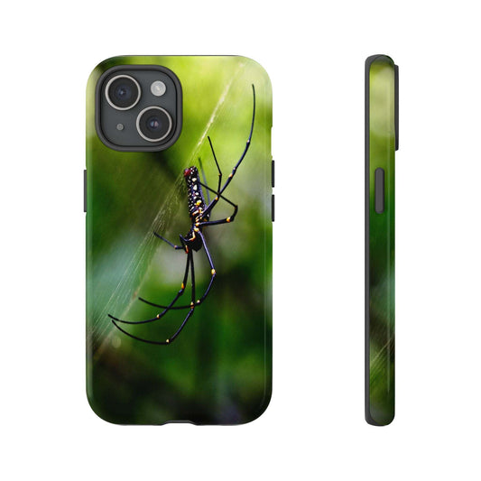 Creepy spider photoprint tough phone case, durable protection with artistic design for nature enthusiasts.