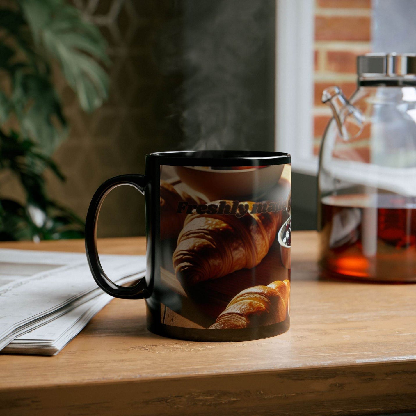 Premium 11oz black routine mug designed to keep your favorite warm beverages comforting and stylish at home or in the office.