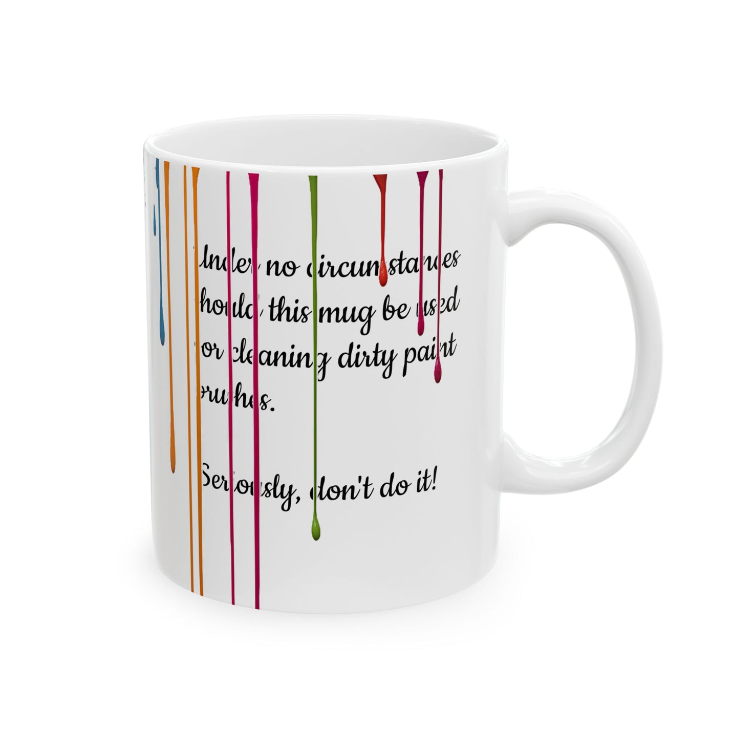 Creative 11oz white Paint Drips Mug, Ceramic Coffee Cup standing beautifully next to green botanical plants.