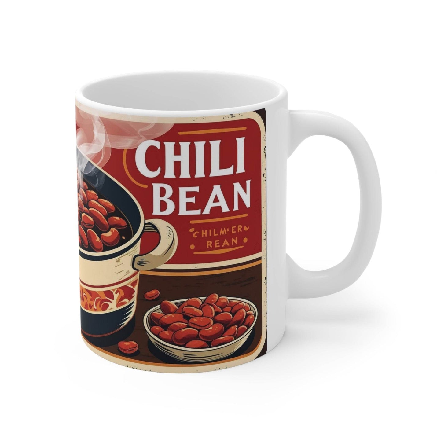 Premium 325ml Keramik-Kaffeebecher mit einzigartigem Aufdruck einer dampfenden Chilibohnendose für den Winter.