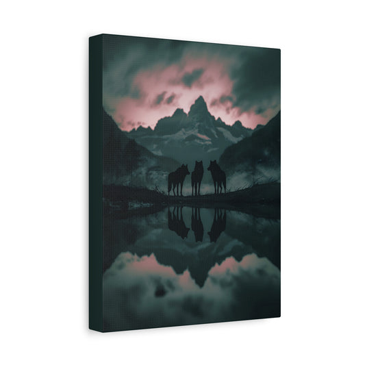 Wolf Pack Mountain Canvas Print — Moody Night Landscape Wall Art