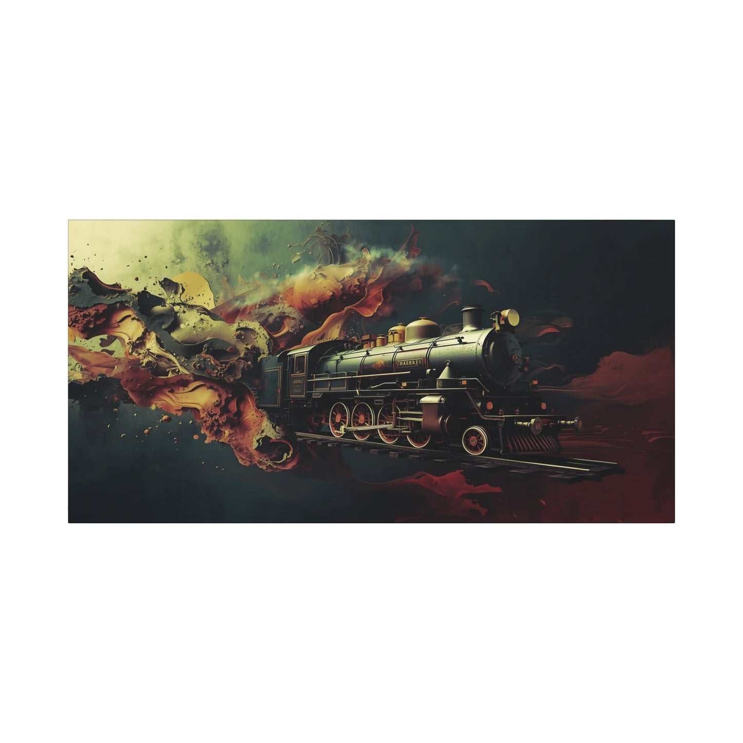 Steam Locomotive Wall Art Canvas — Vintage Train in Fiery Smoke