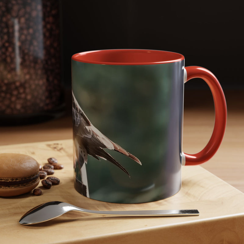 Wildlife Mäusebussard Becher 325ml mit rotem Henkel und Innerem.