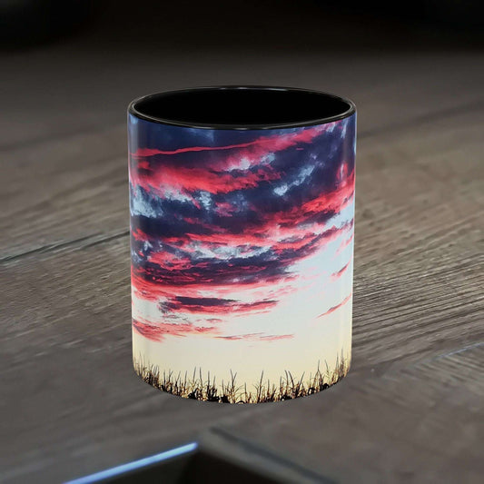 Sunset Accent Coffee Mug - 11oz with vibrant colors and glossy finish.