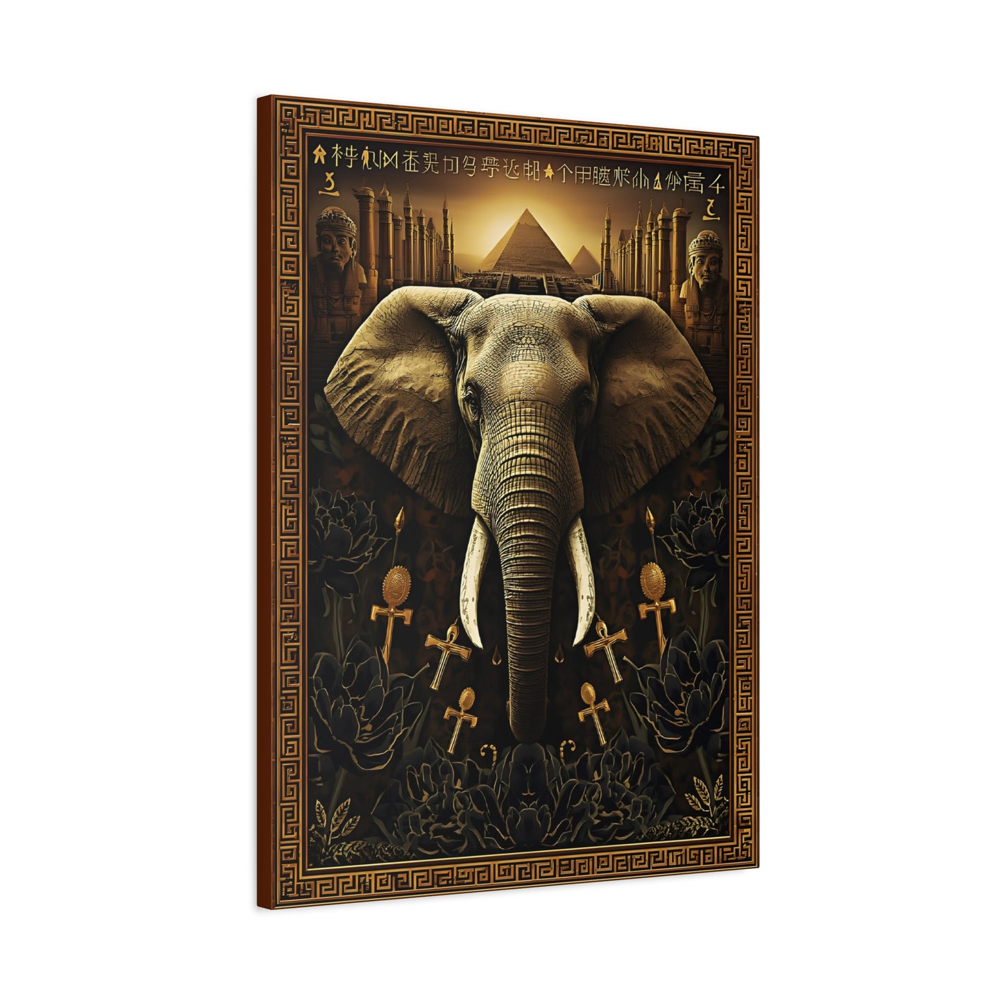 Egyptian Elephant Canvas Print — Pyramid & Ankh Wall Art