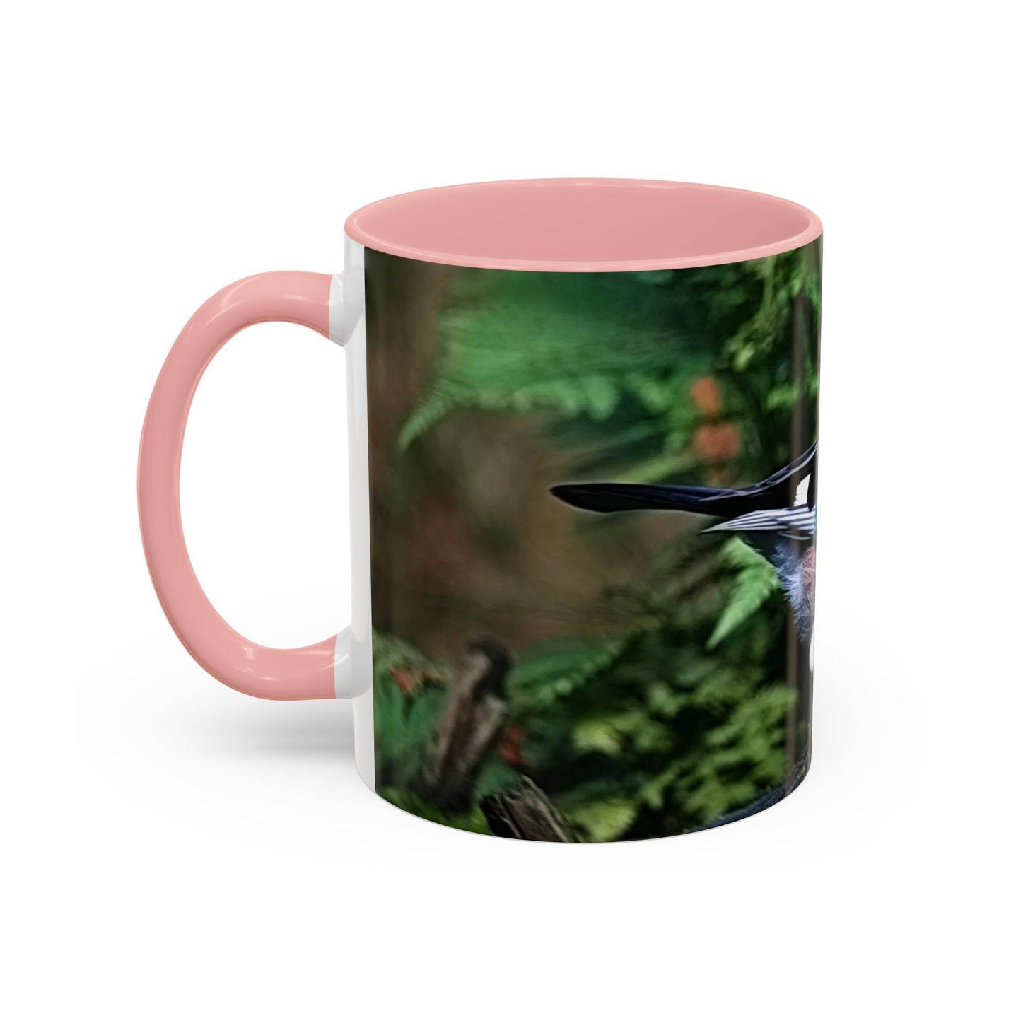11oz jay bird lover mug with pink color on the handle and inside only.
