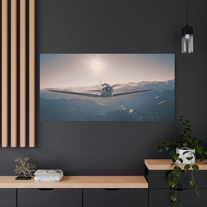 Vintage Airplane Wall Art Canvas – Stretched Matte Canvas Plane Over Mountains