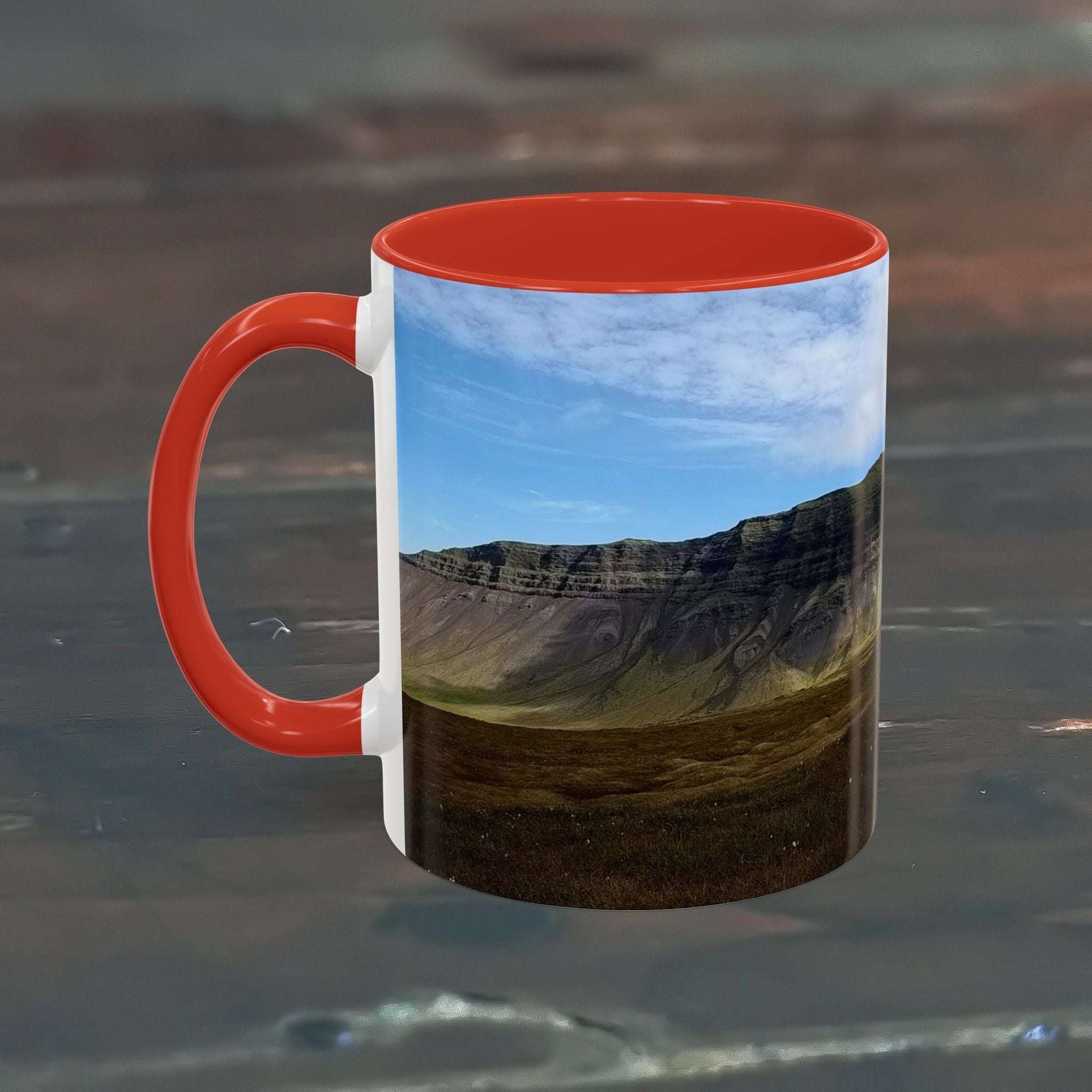 11oz coffee mug featuring Iceland scenery with red interior.