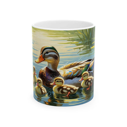 Swimming Mother Duck with adorable Little Ducklings Ceramic Coffee Cups - A Pretty Print