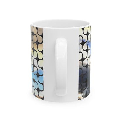 Abstract Mosaic Ceramic Coffee Mug – Blue & Neutral Pattern, 11oz/15oz