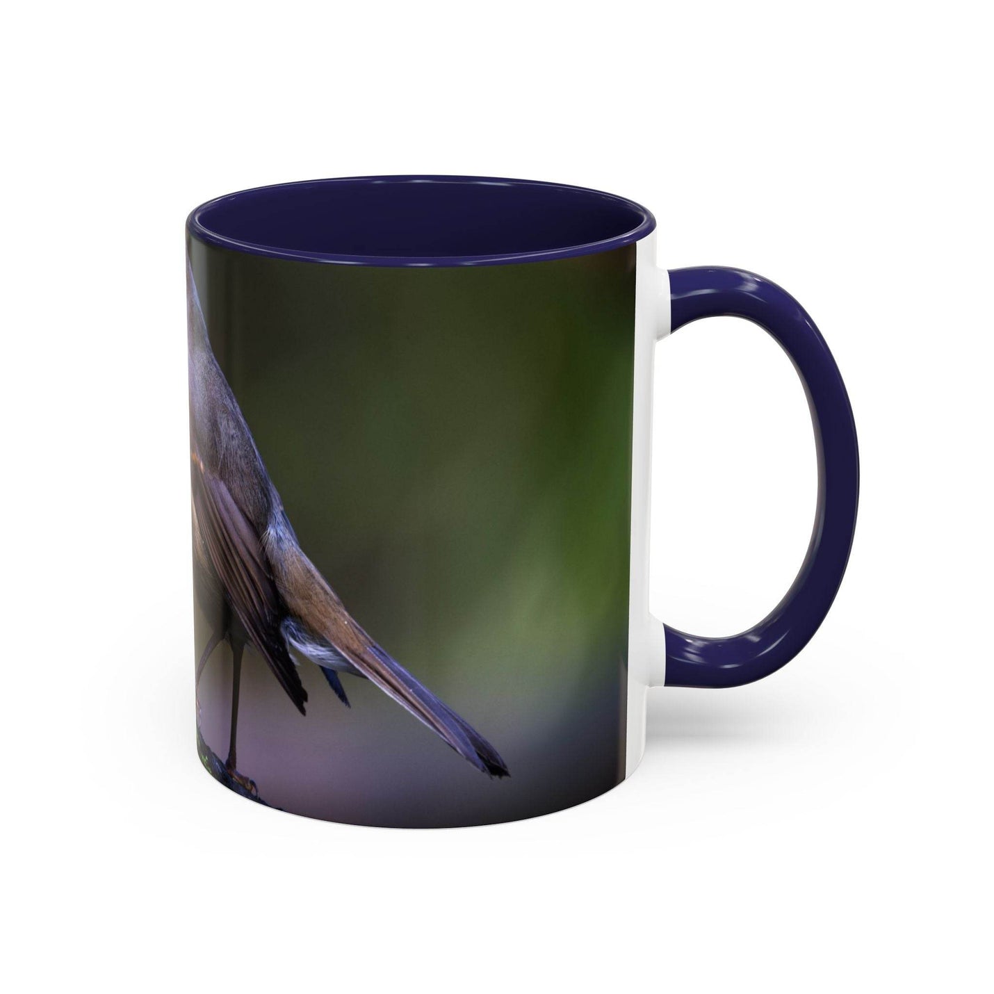 Nature inspired 11oz robin mug featuring a contrast navy handle and navy inside, perfect bird lovers gift.