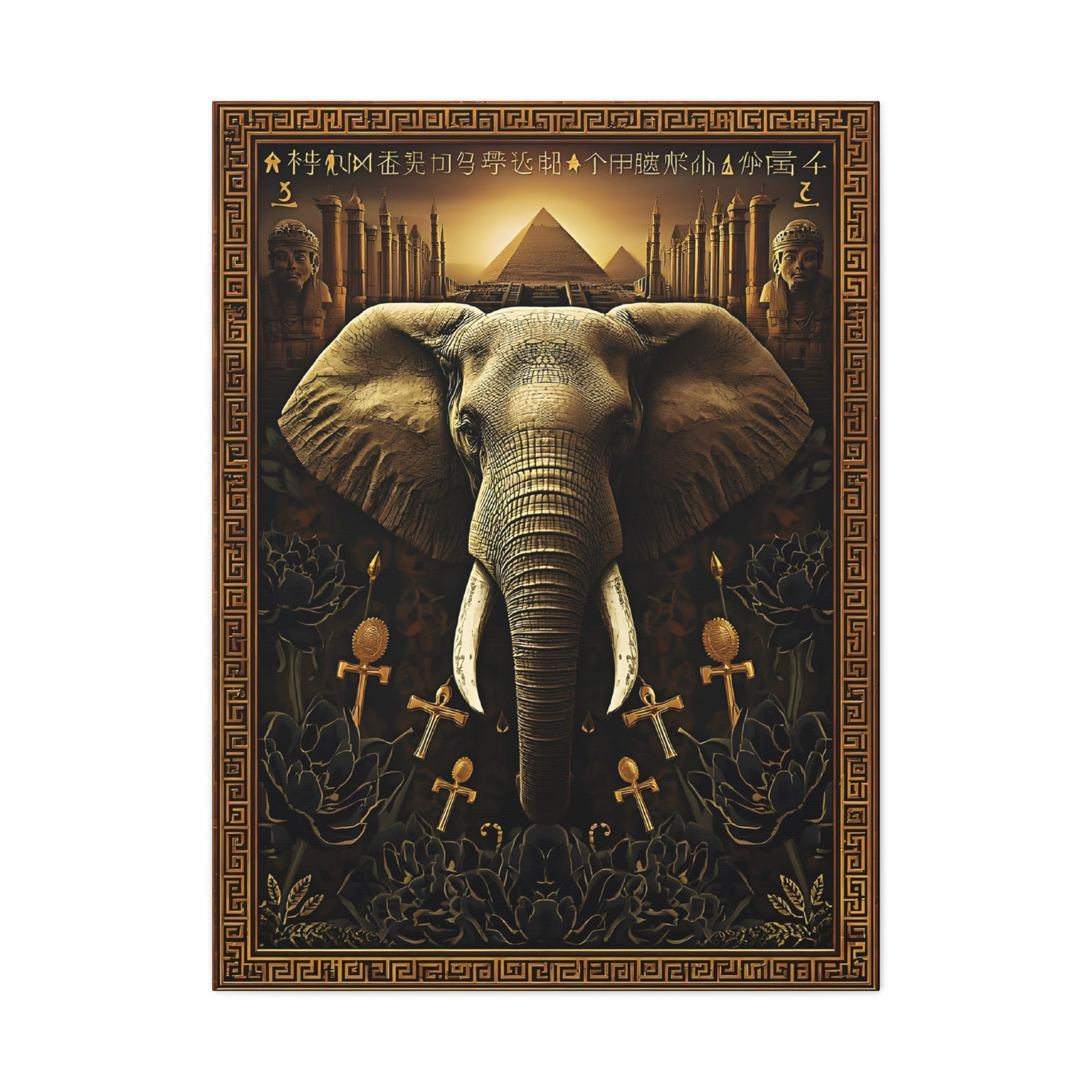 Egyptian Elephant Canvas Print in 30″ x 40″ | 76.20 cm x 101.60 cm size with a stretched 1.25″ | 3.18 cm depth profile.