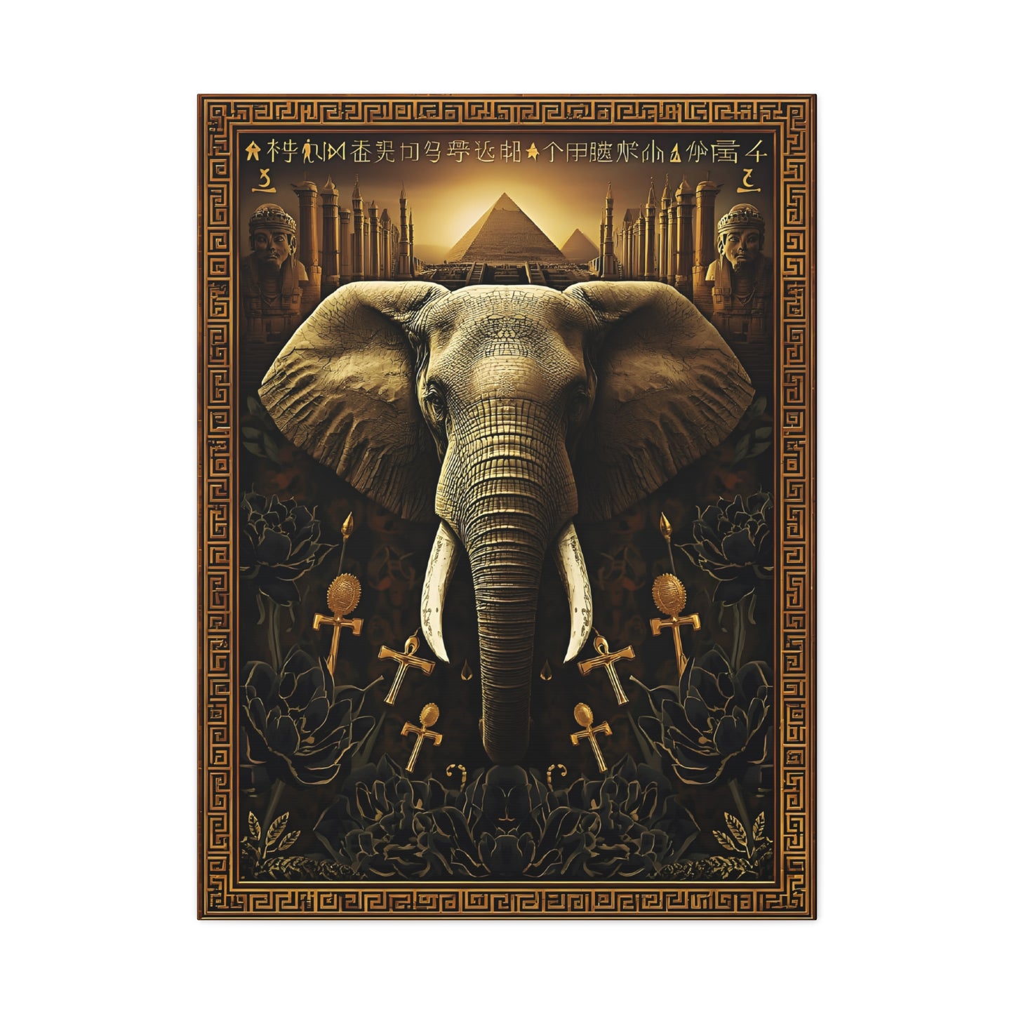 Egyptian Elephant Canvas Print — Pyramid & Ankh Wall Art