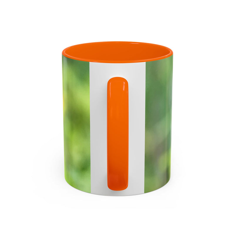 Stately Robin Ceramic Mug 325ml with Orange handle and interior — vibrant orange and white nature mug.