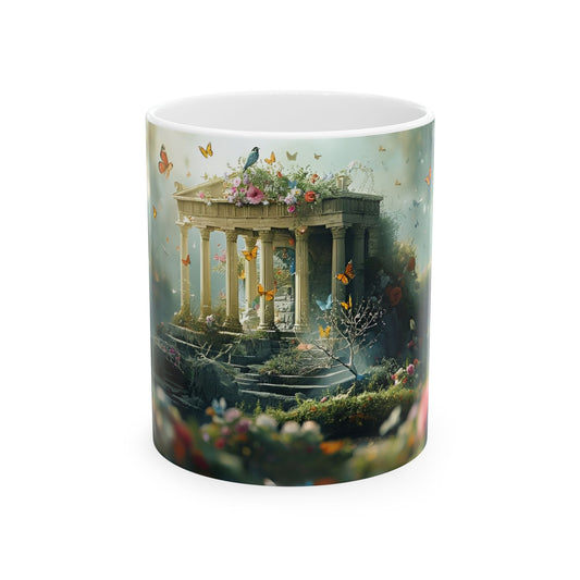 Ceramic Mug — Enchanted Garden Temple with Butterflies, 11oz & 15oz