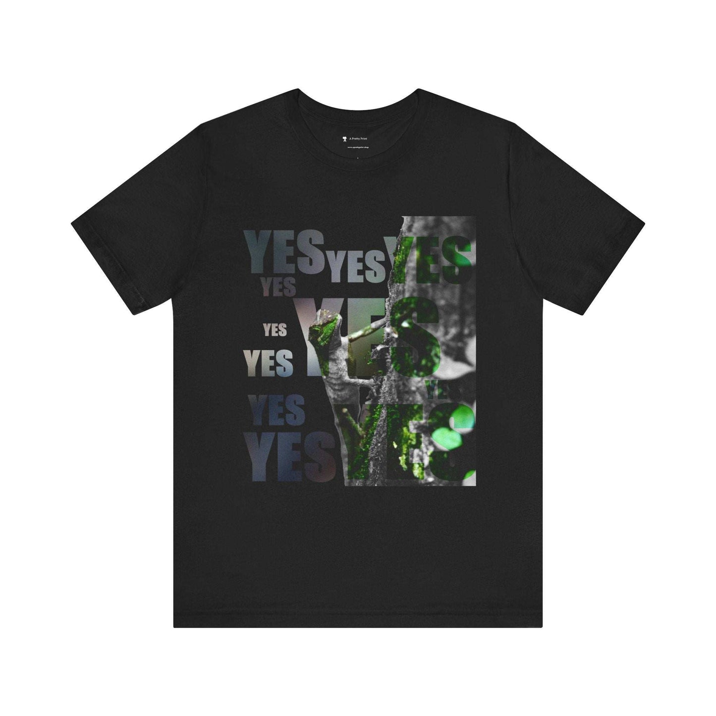Unisex Tee with "Yes" and "No" graphic, nature print design, breathable cotton, gender-neutral fit.