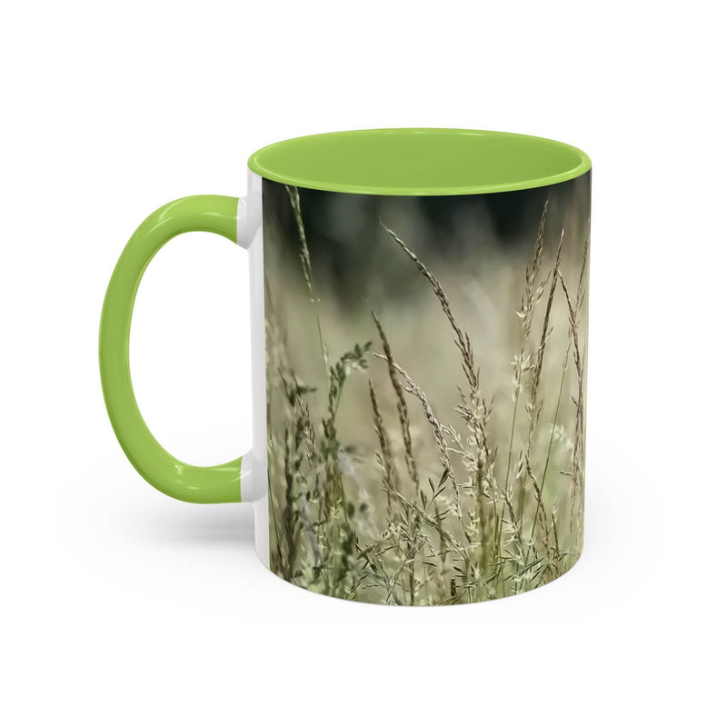 Ein 325ml blühendes Gras Keramik-Becher mit einem hellgrünen Henkel und einer hellgrünen Innenseite für frische Kaffeepausen.