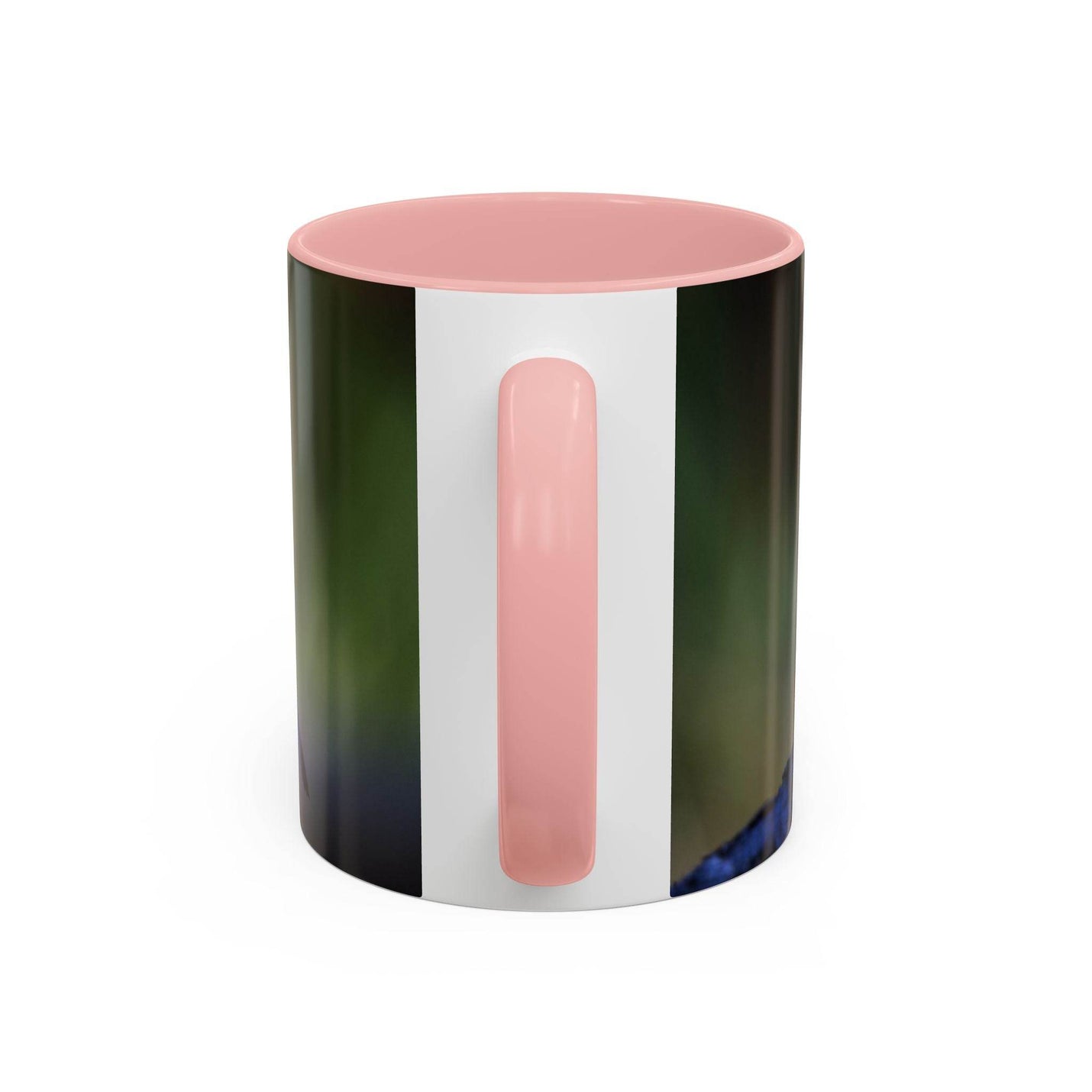 Ceramic robin bird mug 325ml featuring a pink handle and inner rim.