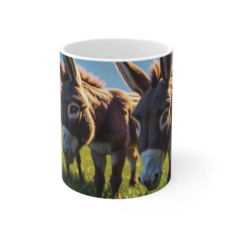 Charmanter 325ml Keramik-Becher mit einer Illustration süßer Esel, perfekt als Geschenk für Tierliebhaber zum Geburtstag.