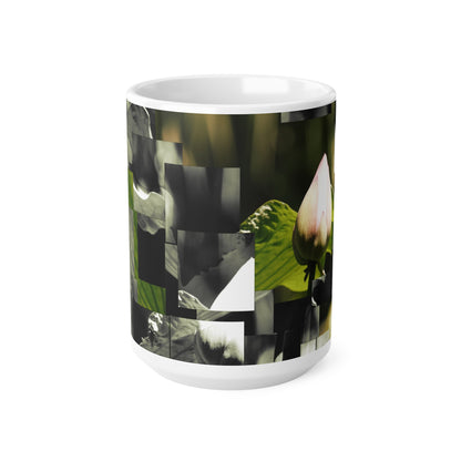 Botanical Ceramic Mug — Abstract Lotus & Leaf Art