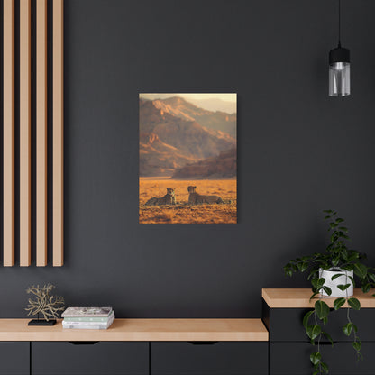 Cheetah Pair Desert Landscape Matte Canvas Print
