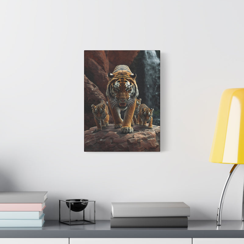 Premium 12″ x 16″ | 30.48 cm x 40.64 cm wildlife tigers canvas print on a 1.25″ | 3.18 cm modern gallery frame.