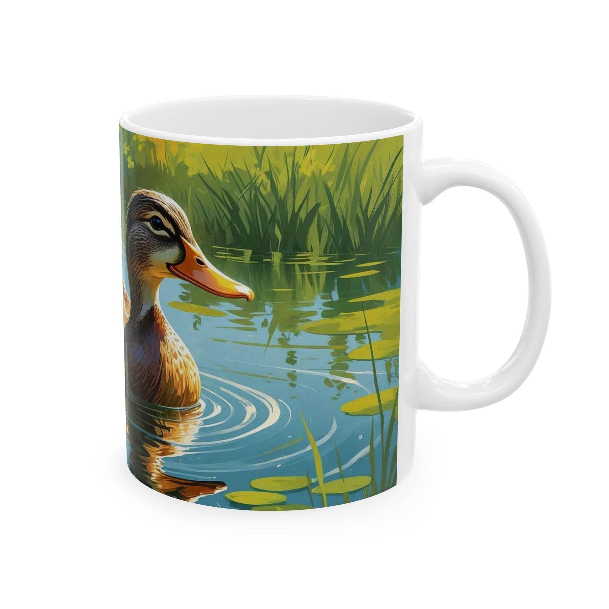 Mug - Mother Duck Swimming with Little Ducklings Ceramic Coffee Mug - A Pretty Print
