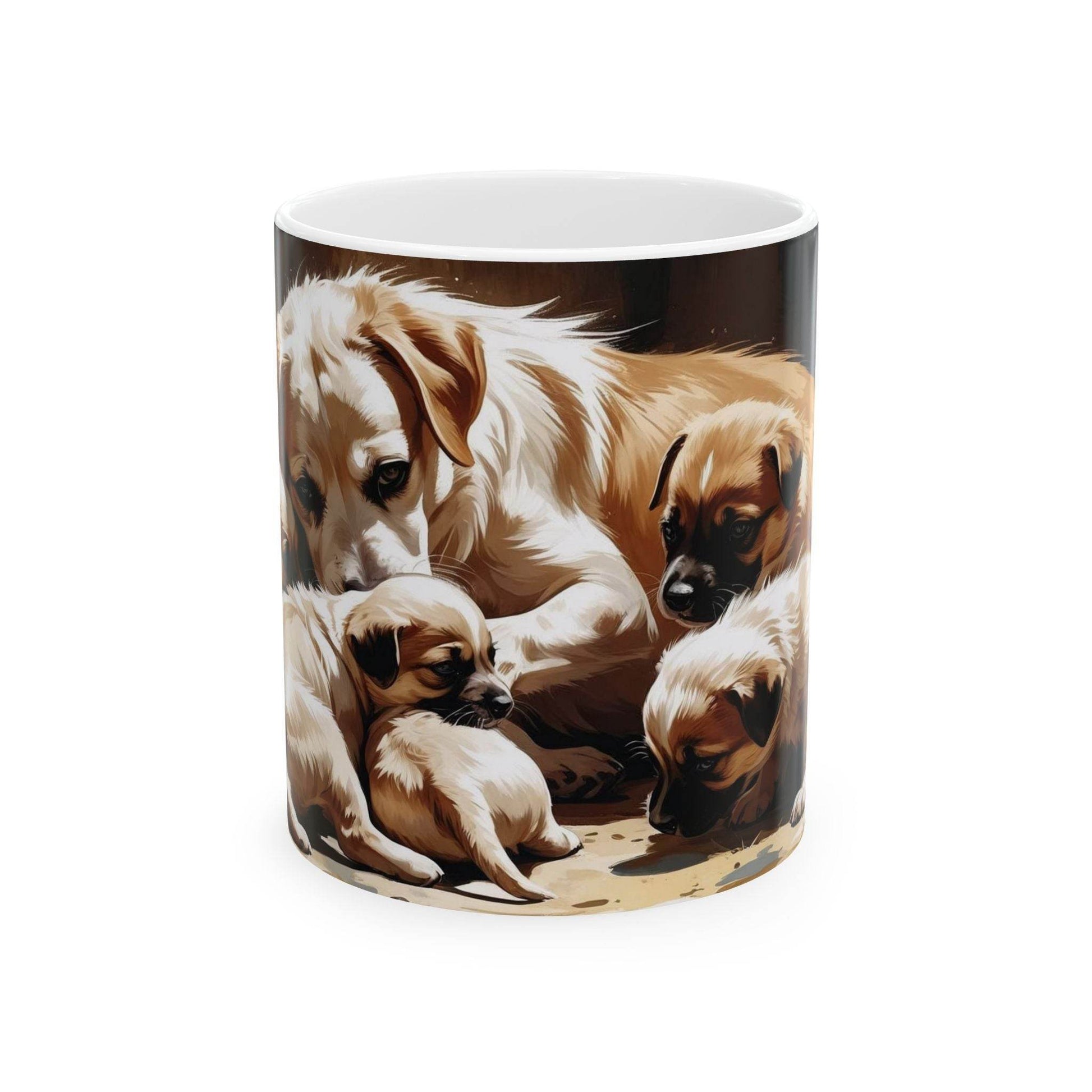 Mug, Dog with 5 cute puppies - A Pretty Print