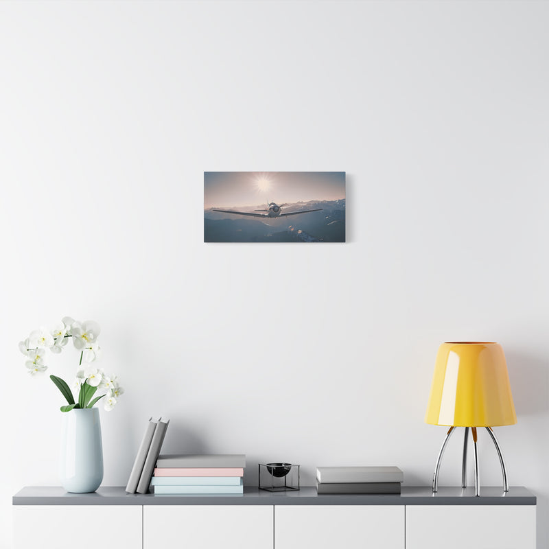 Vintage Airplane Wall Art Canvas – Stretched Matte Canvas Plane Over Mountains