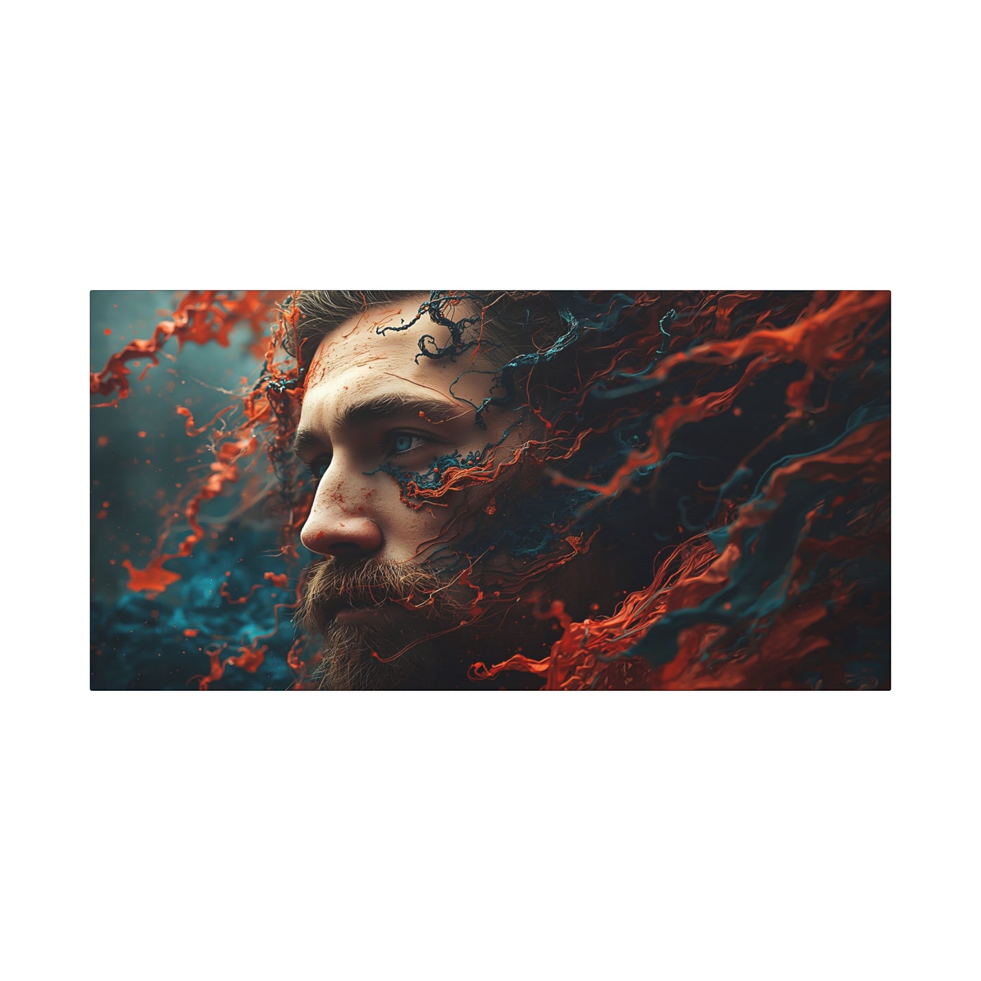 Surreal Sea-God Portrait Matte Canvas Print in size 30″ x 15″ | 76.20 cm x 38.10 cm and Depth 1.25″ | 3.18 cm with a mythical face.