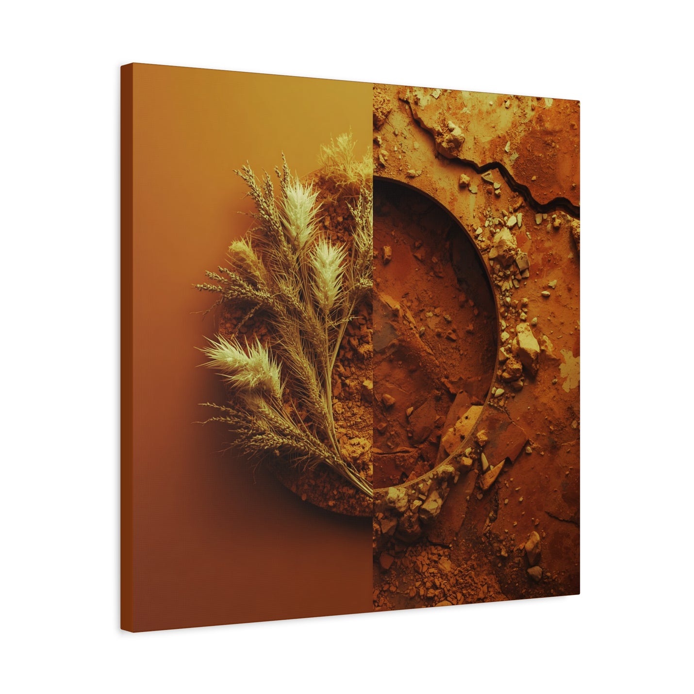 Herbstliches Wandbild mit goldenem Pampasgras in 24″ x 24″ | 60.96 cm x 60.96 cm mit 1.25″ | 3.18 cm Tiefe.