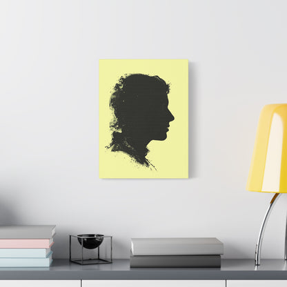 Silhouette Portrait Canvas Print — Vintage Black Profile on Soft Yellow Matte