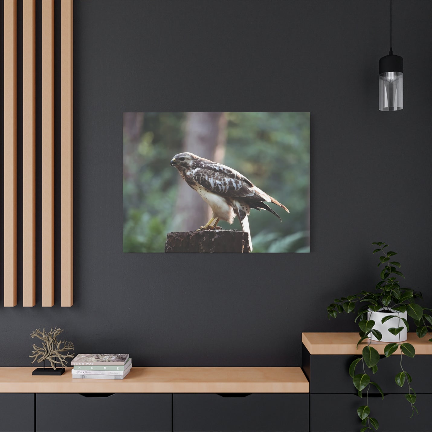 Contemplative 40″ x 30″ | 101.60 cm x 76.20 cm forest bird photography wall art on 1.25″ | 3.18 cm deep matte canvas.