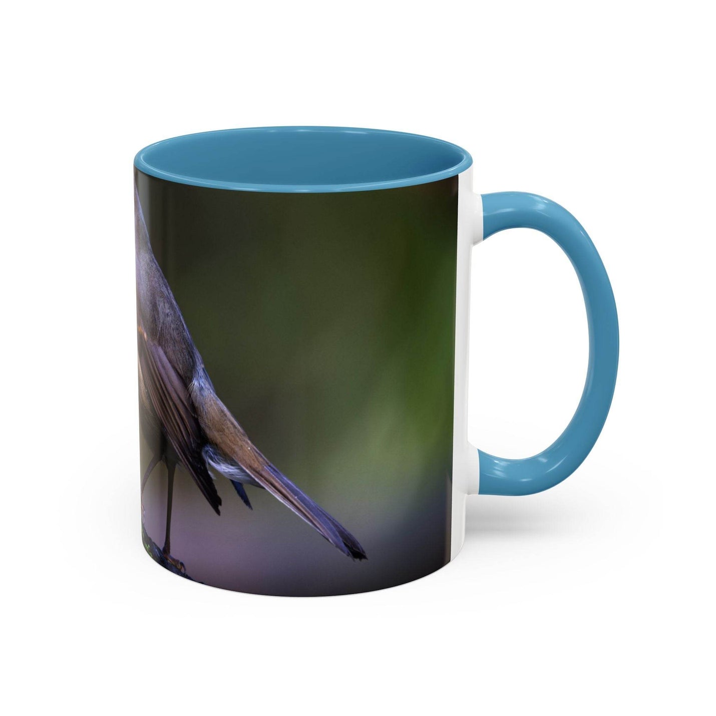 Nature inspired 11oz robin mug featuring a contrast light blue handle and light blue inside, perfect bird lovers gift.