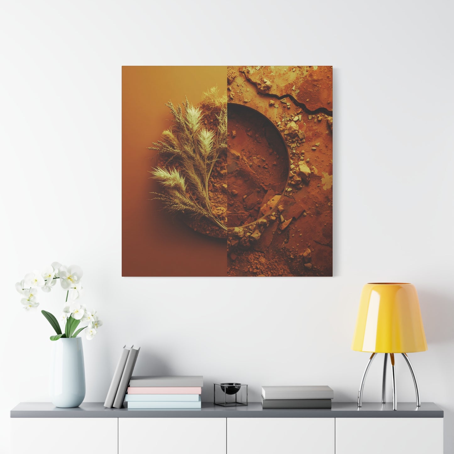 Autumn Texture Canvas Wall Art — Golden Pampas & Earth Tones Stretched Print