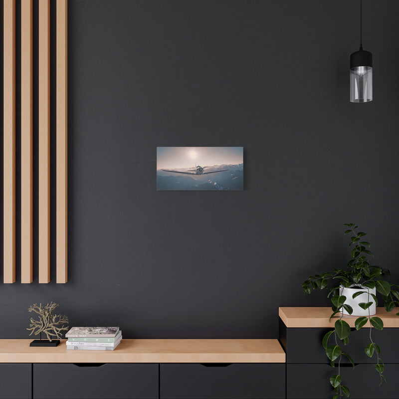 Vintage Airplane Wall Art Canvas – Stretched Matte Canvas Plane Over Mountains