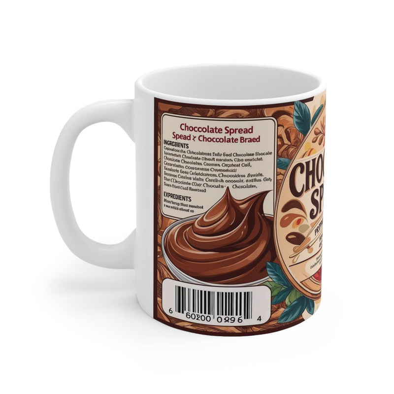 Farbenfroher 325ml Keramik-Kaffeebecher mit einem Schokoladenaufstrich-Design, perfekt für ein gemütliches Heißgetränk.
