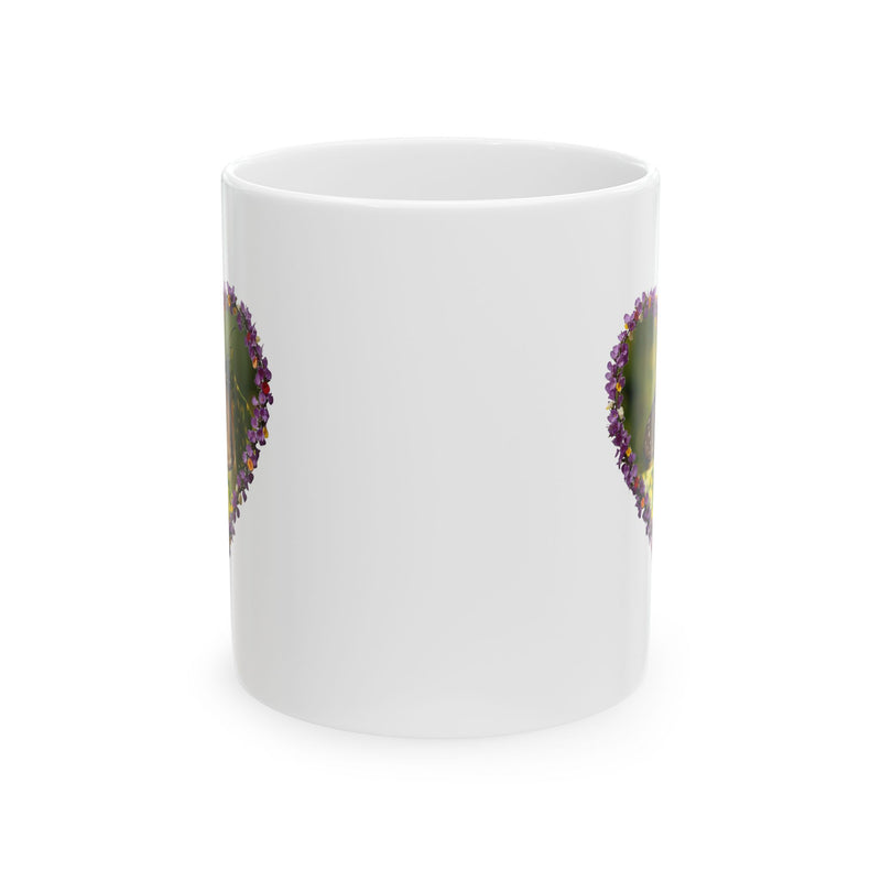 Beautiful 11oz nature-inspired coffee mug crafted with a sturdy C-handle and an ORCA-coated crisp color finish.