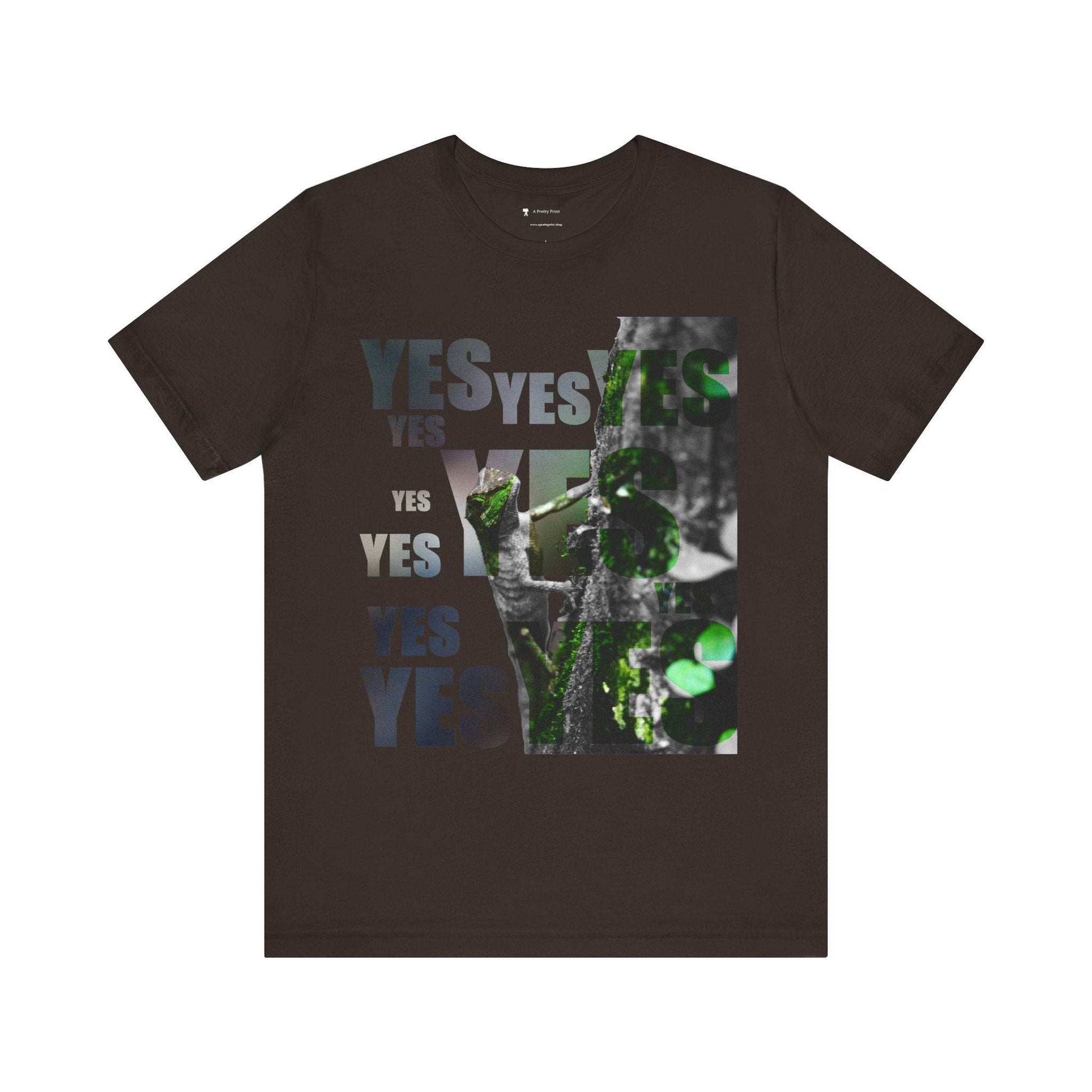 Diploderma Nature Print Unisex Tee with yes and no graphic design, earthy tones, perfect for outdoor adventures.