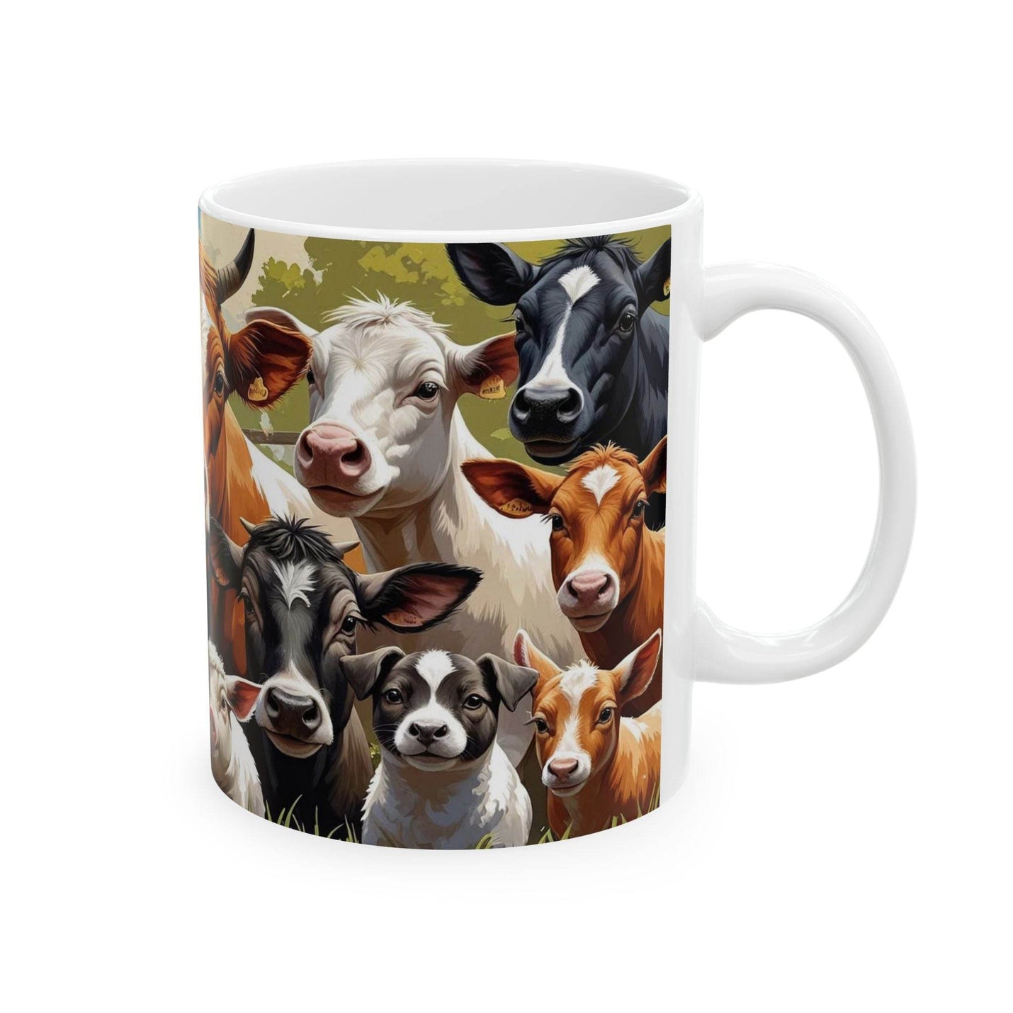 Sturdy 11oz curious farm animals drinkware mug, an ideal comforting companion for cozy morning coffee or afternoon tea breaks.